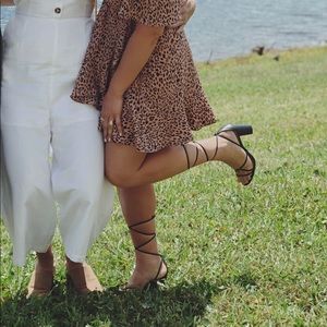 black strappy lace up high heels